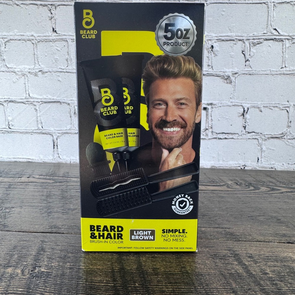 Beard Club Brush-In Color Men 5oz Light Brown New Hair Beard Dye Kit Coverage